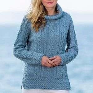 Aran Cowl Neck tunic sweater. size med